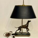 RARE VINTAGE BRONZE SCULPTURED GREYHOUND LAMP