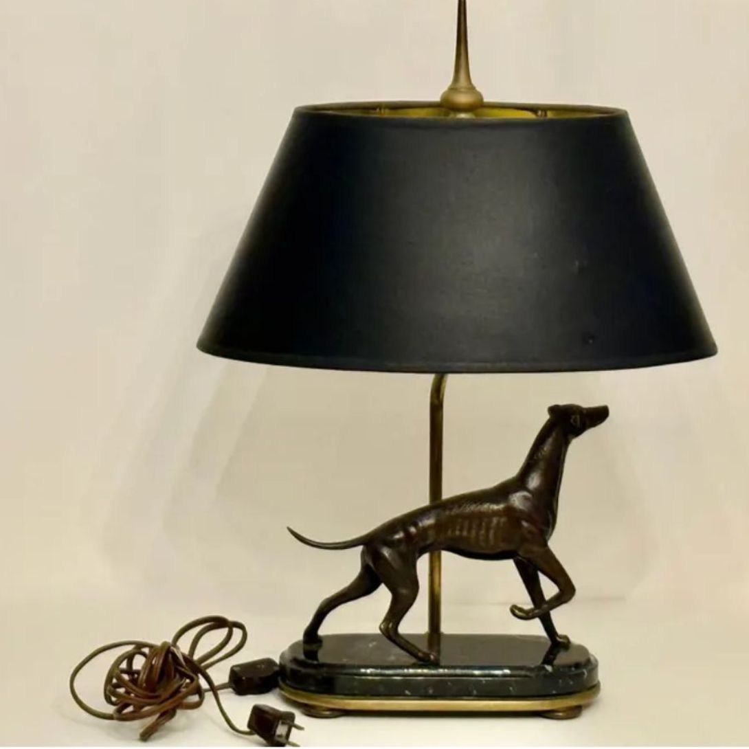Untitled design (4) RARE VINTAGE BRONZE SCULPTURED GREYHOUND LAMP