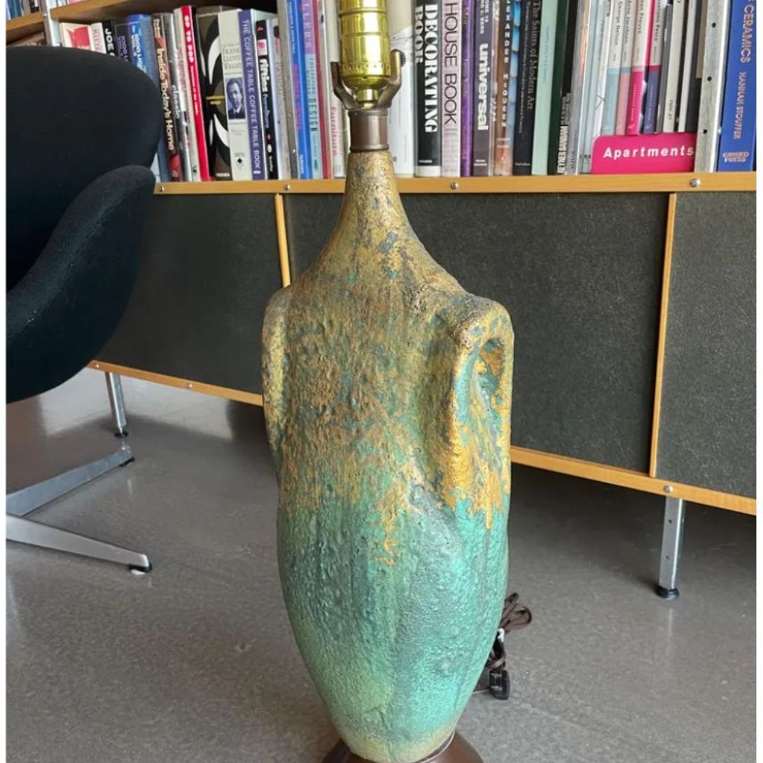 Untitled design (6) CERAMIC SCULPTURE LAMP GERMAN VOLCANIC GLAZE VERDIGRIS