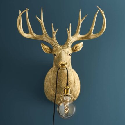 Gold Stag Wall Lamp — decorative animal lamp with gold antlers and E27 socket for living room modern wall decor