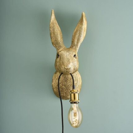 Wall Lamp Bunny Gold — decorative animal lamp bunny sculpted in polyresin with gold finish for hallway or modern wall art decor