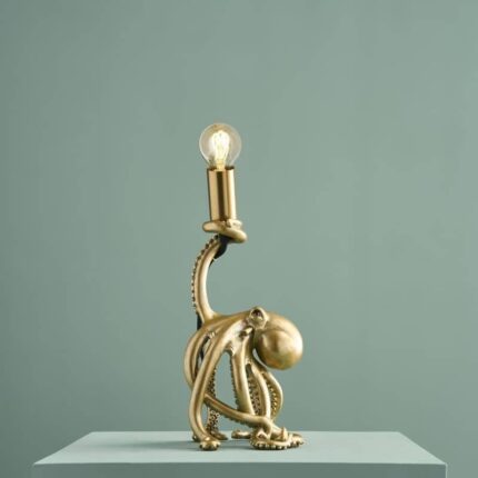 Octopus Gold Lamp — sculptural gold table lamp in polyresin, 28.5 cm, animal lamp and deco art lamp for modern living rooms and entryway decor