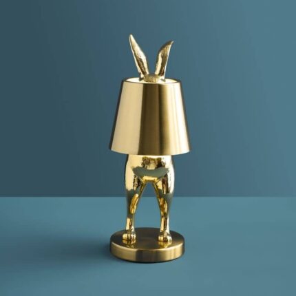 Glossy gold rabbit lamp — LED hiding animal lamp crafted in polyresin, 28 cm, for modern living rooms and home decor