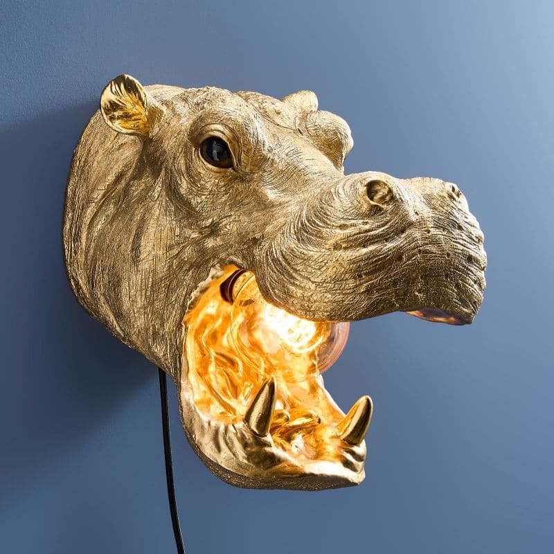 Hippopotamus Wall Lamp — animal lamp with gold finish for sculptural wall decor and decorative wall lights | Lume Art Gallery Hippopotamus Wall Lamp — animal lamp with gold finish for sculptural wall decor and decorative wall lights | Lume Art Gallery