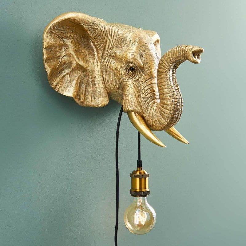 Gold Elephant Jumbo Wall Lamp — sculptural elephant lamp sale and decorative wall light with rich gold finish by Lume Art Gallery Gold Elephant Jumbo Wall Lamp — sculptural elephant lamp sale and decorative wall light with rich gold finish by Lume Art Gallery