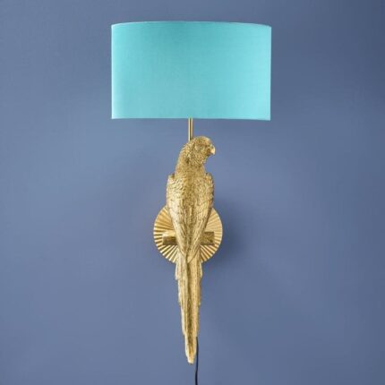 Parrot Wall Lamp Gold-Turquoise — one of the bird art sculptures and decorative wall light for hallway. Entryway lamp sale fo modern living room decor