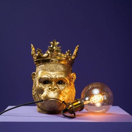 Gold Monkey Kong Wall Lamp — sculptural gold monkey lamp with crown detail, 23 cm height, E27 socket, ideal as a decorative wall light and entryway lamp for modern living room and hallway decor