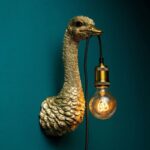Ostrich Baby Gold Wall Lamp — decorative animal lamp featuring metallic finish and artistic wall decor styling by Lume Art Gallery
