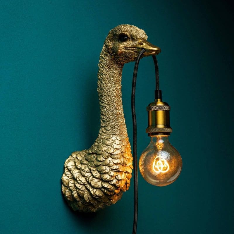 1 Ostrich Baby Gold Wall Lamp — decorative animal lamp featuring metallic finish and artistic wall decor styling by Lume Art Gallery
