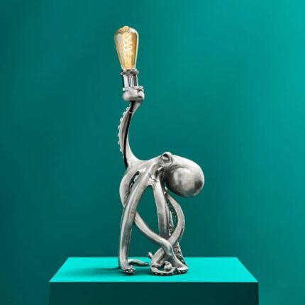Otto Octopus Silver Lamp — animal \lamp crafted from polyresin and metal with art sculpture tentacle design