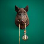 Wild Boar Wall Lamp — sculptural wall decor animal lamp in brown finish, E27 socket, 200 cm cable, for modern living room and hallway decor