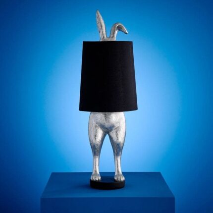 Rabbit Lamp Silver-Black — bunny lamp and black table lamp with polyresin and metal finish, 74 cm tall, by Lume Art Gallery
