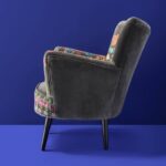 Velvet Armchair with Floral Design Lotte Gray Hand-Embroidered