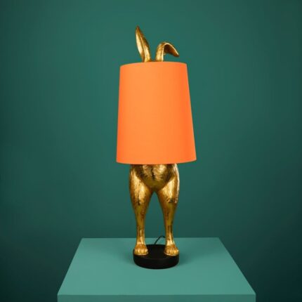 Rabbit Lamp Gold-Orange — sculptural animal table bunny lamp with warm ambient glow by Lume Art Gallery