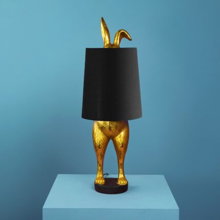 Rabbit Lamp Gold-Black — sculptural bunny lamp with polyresin base for entryway or modern living room decor at Lume Art Gallery