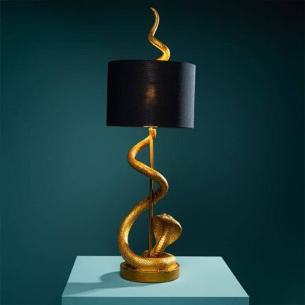 Gold Snake Table Lamp — sculptural gold animal lamp, 79.5 cm. One of the gold table lamps by Lume Art Gallery