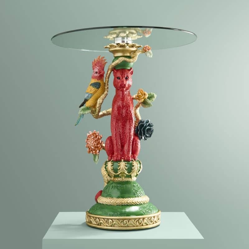 d61 Side Table Leopard with Cockatoo Multicolored
