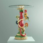 Side Table Leopard with Cockatoo Multicolored