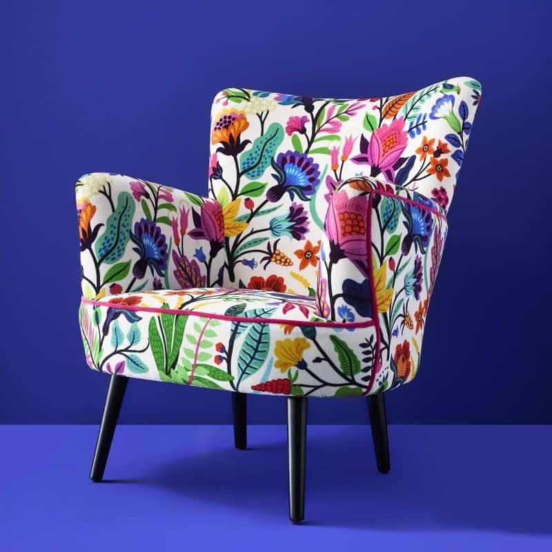 d77 Velvet Armchair with Floral Design Adventure Multicolored