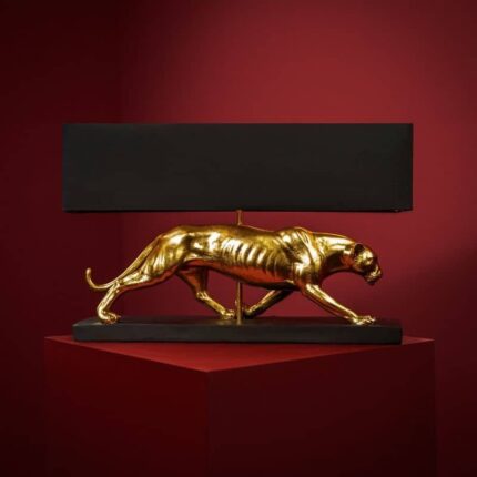 Table Lamp Panther Baghiro God-Black — sculptural animal lamp with rectangular black shade, 60.5 cm wide art sculpture for modern living rooms and entryways