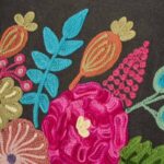 Velvet Armchair with Floral Design Lotte Gray Hand-Embroidered