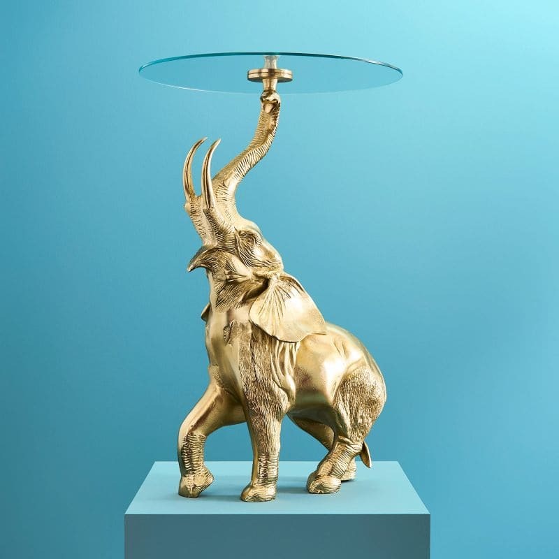 Gold Elephant Side Table — art sculpture on table with glass top for luxury home decor Gold Elephant Side Table — art sculpture on table with glass top for luxury home decor