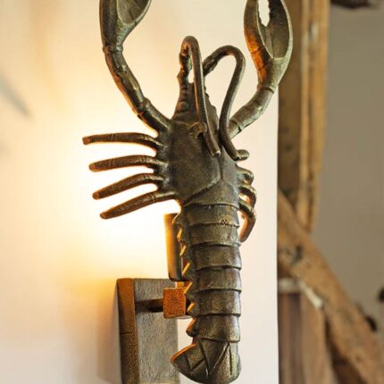 Lobster Wall Lamp, in antique brass aluminium — animal lamp and decorative wall light for modern home decor by Lume Art Gallery