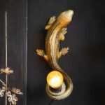 Gold Lizard Table Wall Lamp — sculptural gold animal lamp as decorative wall light | Lume Art Gallery