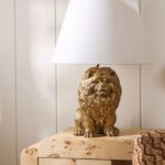 The Icon Table Lamp with gold metal sculpted fur base and white fabric shade — luxury animal lamp by Lume Art Gallery
