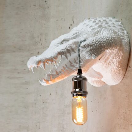 Alligator Lover Wall Lamp – matte white animal lamp and sculptural wall decor for modern home | Lume Art Gallery
