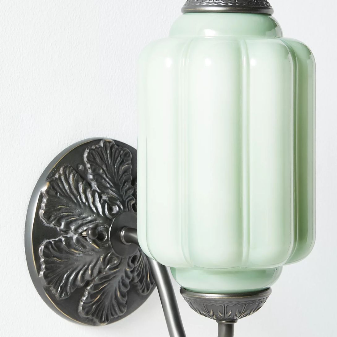 1 THE ELOISE SCALLOP MILK GLASS SCONCE WALL LIGHT GREEN AND BLACK
