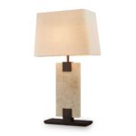 MADISON TABLE LAMP TRAVERTINE AND OFF WHITE LINEN