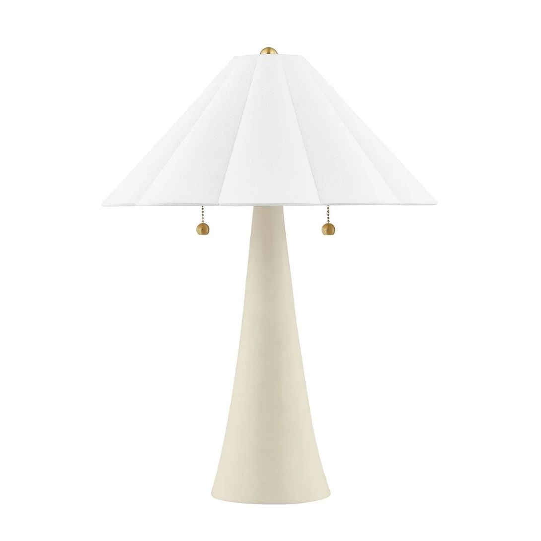 1 ALANA 2 LIGHT TABLE LAMP AGED BRASS AND CERAMIC ANTIQUE IVORY