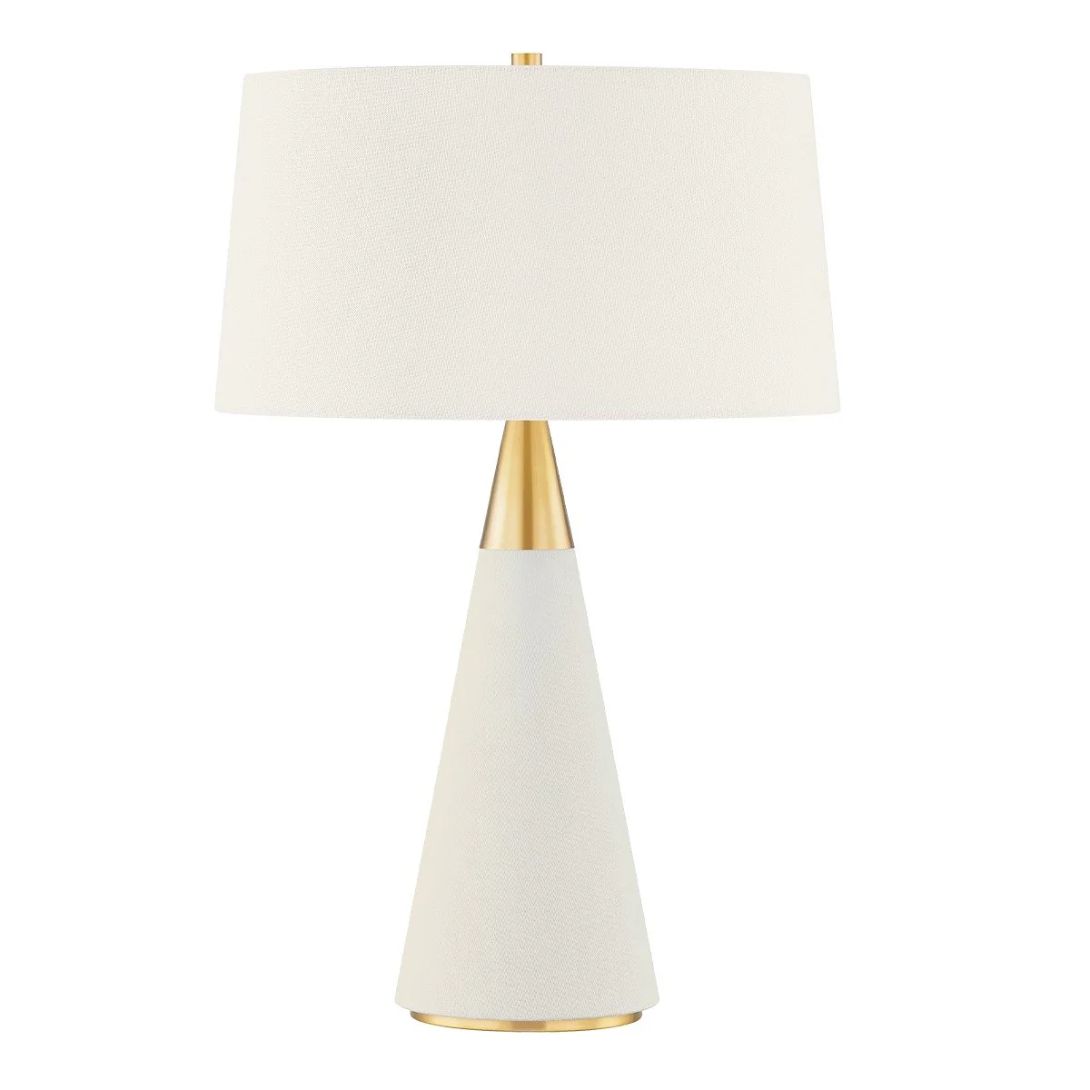 1 JEN 1 LIGHT TABLE LAMP AGED BRASS AND CREAM LINEN