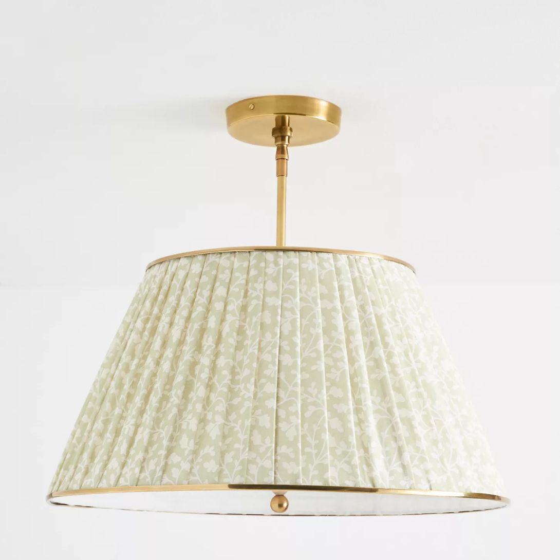 1 Lee Ruched Vintage Brass Pendant Light Neutral Floral Print – ruched flush mount ceiling light for elegant interior lighting | Lume Art Gallery