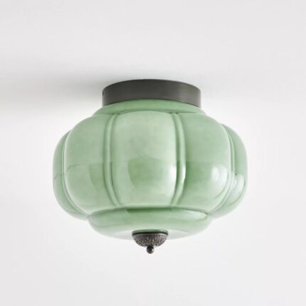 THE ELOISE SCALLOP MILK GLASS FLUSH MOUNT CEILING LIGHT GREEN BLACK