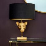 ELEGANT LEOPARD HEAD LAMP BASE WITH BLACK SHADE
