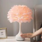 FEATHER GREY TABLE LAMP ELEGANT FOR BEDSIDE WITH TOUCH CONTROL