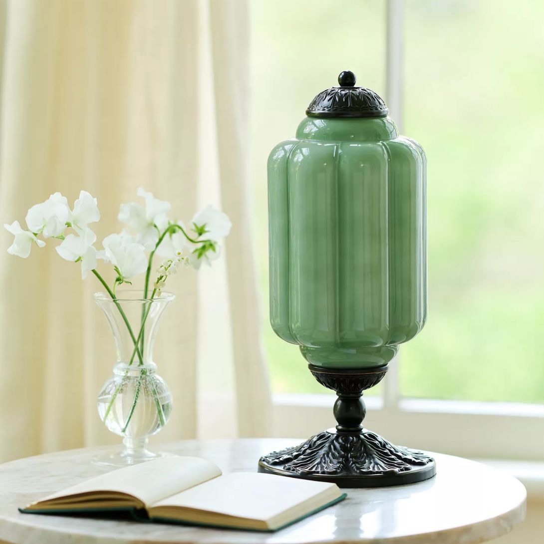 1 THE ELOISE SCALLOP MILK GLASS TABLE LAMP GREEN