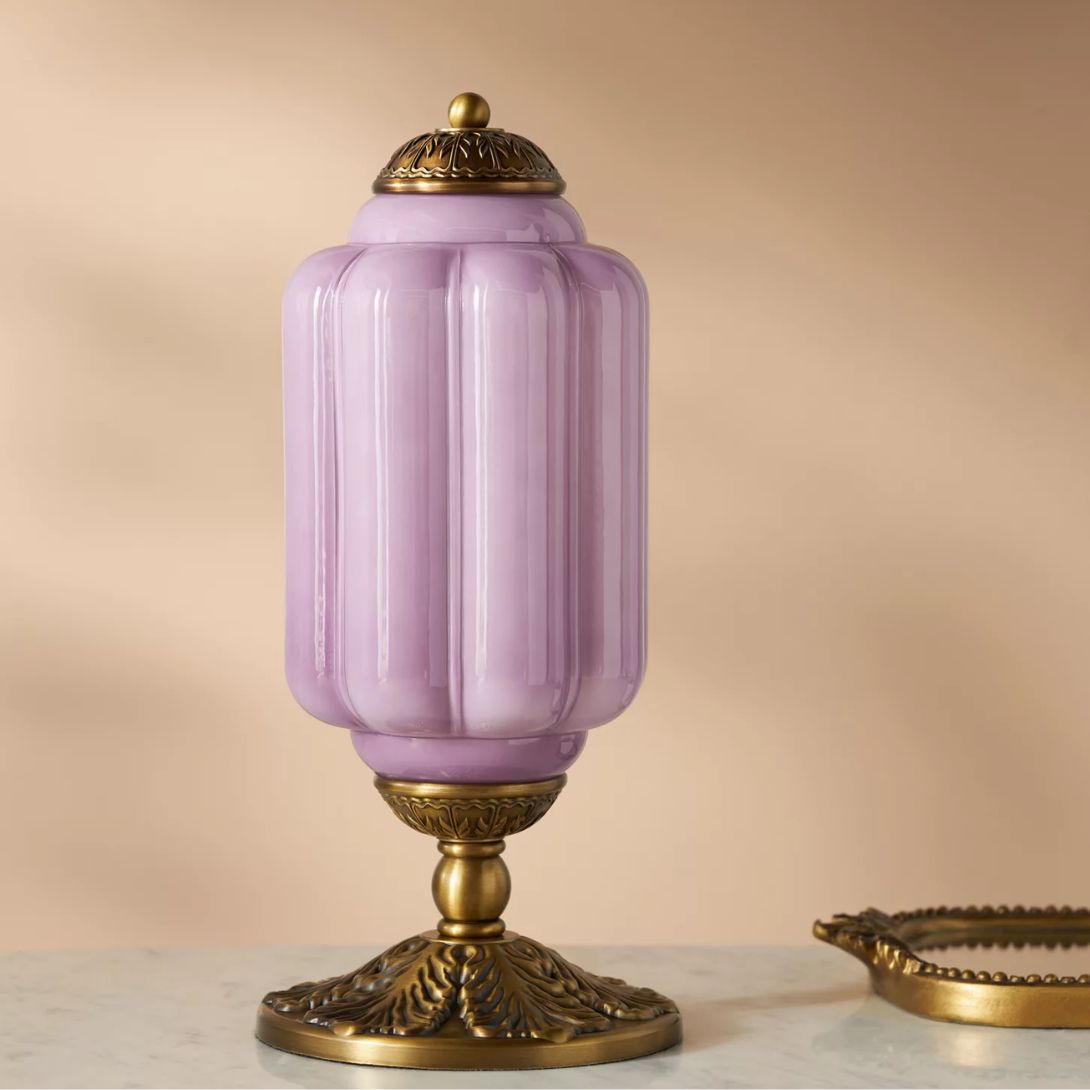 1 THE ELOISE SCALLOP MILK GLASS TABLE LAMP LAVENDER