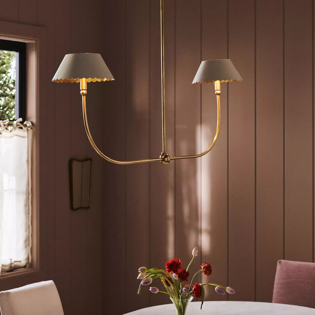 1 ROBERTA SCALLOPED LEATHER LINEAR CHANDELIER CREAM