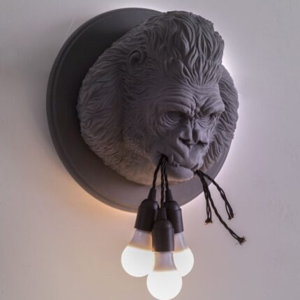Gorilla Grey Wall Lamp — sculptural animal lamp with three E27 LED bulbs for modern wall art decor