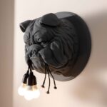 Bulldog Grey Ceramic Wall Lamp — sculptural dog lamp with three E27 LED bulbs for modern wall decor