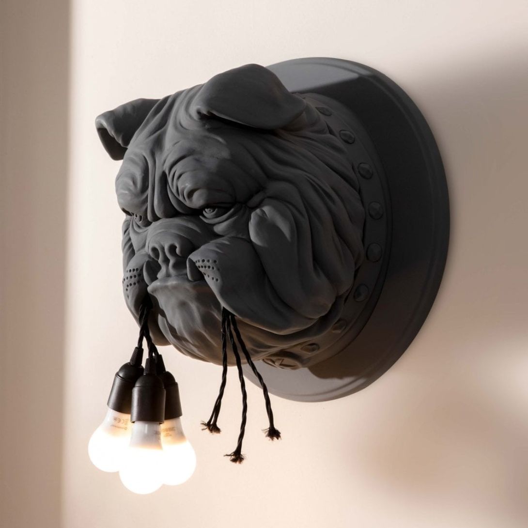 Bulldog Grey Ceramic Wall Lamp — sculptural dog lamp with three E27 LED bulbs for modern wall decor Bulldog Grey Ceramic Wall Lamp — sculptural dog lamp with three E27 LED bulbs for modern wall decor