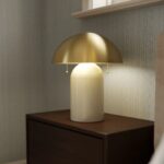 GAIA 2 LIGHT TABLE LAMP AGED BRASS AND WHITE