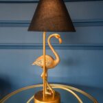 ANTIQUE GOLD FLAMINGO LAMP W/BLACK SHADE