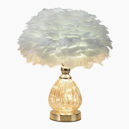 FEATHER TABLE LAMP CUTE FURRY PINK