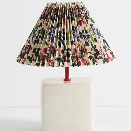 SOMMER PRINTED PLEATED EMPIRE SHADE CERAMIC TABLE LAMP WHITE