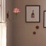 LEE RUCHED PRINTED SHADE BRASS SCONCE RED FLORAL PRINT