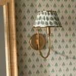 LEE RUCHED PRINTED SHADE BRASS SCONCE FLORAL BLOCK PRINT